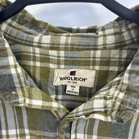 Woolrich Mens XL Shirt Green Plaid Button Front Short Sleeve Outdoor Casual - Picture 3 of 4